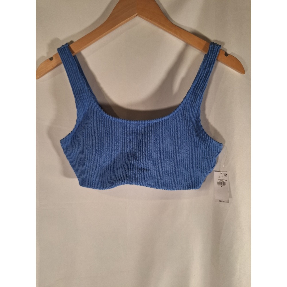 Old Navy Blue Crinkle Textured Scoop Neck Bikini Swim Top Womens Medium NWT